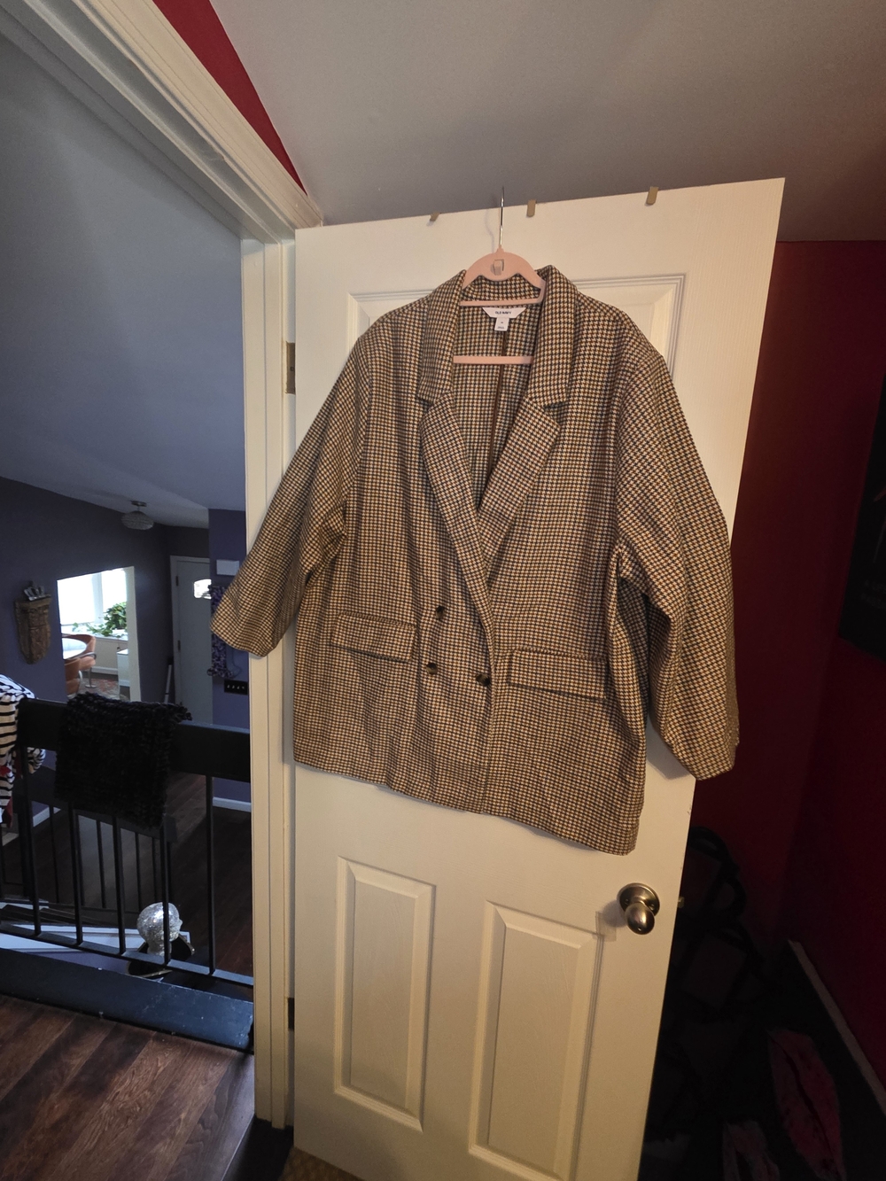 Old Navy Oversized Houndstooth Double-Breasted Blazer - Black & Cream